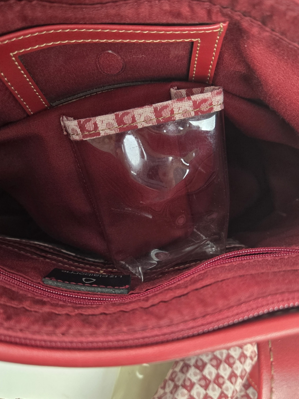 Vintage Liz Claiborne Red Handbag Accessories Shoulder Purse Umbrella W Dry Slot - Picture 12 of 16